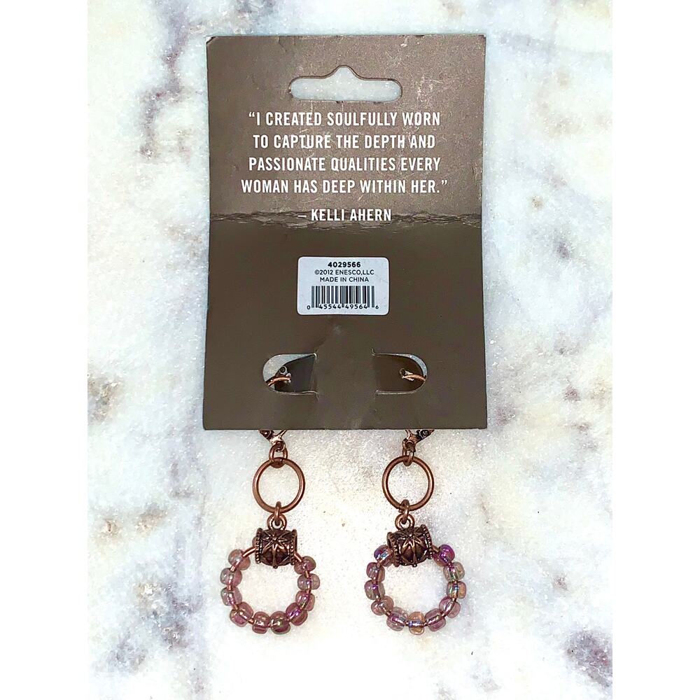 Kelli Ahern Iridescent Pink Beaded Hoop Dangle Earrings NWT - Picture 4 of 6